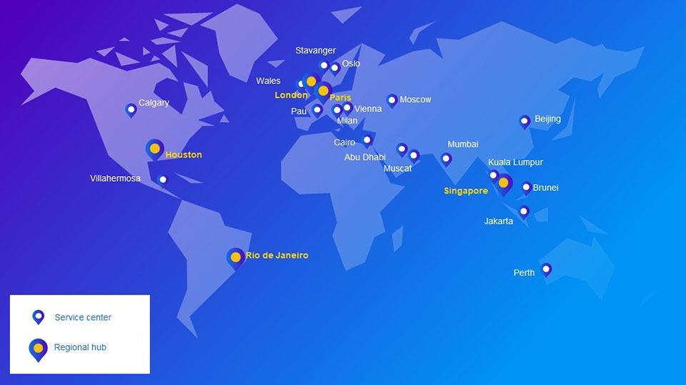 Illustration of a map with the CGG geoscience centers worldwide